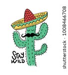 Cactus drawing with Mexican hat / Vector illustration design