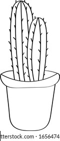 Cactus is drawn in black doodle style. Coloring book children`s flora, beautiful vector drawing.