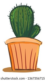 Cactus in earthen pot vector or color illustration