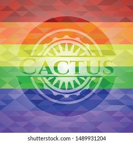 Cactus emblem on mosaic background with the colors of the LGBT flag