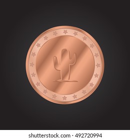 Cactus embossed realistic bronze coin precious Icon / Logo Design