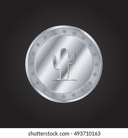 Cactus embossed realistic silver / platinum coin precious Icon / Logo Design