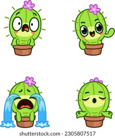 Cactus emoji sticker character set
