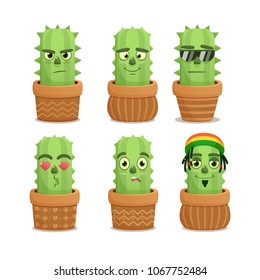 Cactus emotion characters set. emoji with cactus . vector illustration on white background