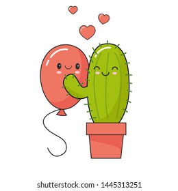 Cactus fell in love with balloon. Forbidden or risk love story concept