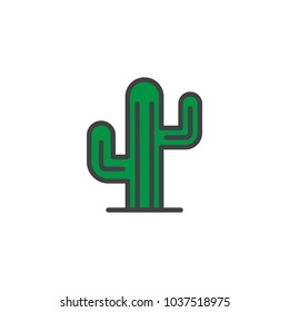 Cactus filled outline icon, line vector sign, linear colorful pictogram isolated on white. Mexican cactus symbol, logo illustration. Pixel perfect vector graphics
