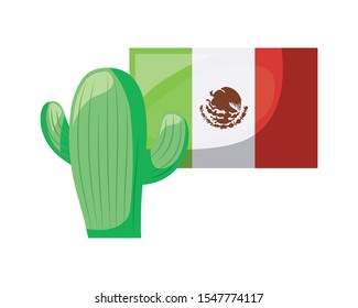 cactus with flag mexican isolated icon vector illustration design