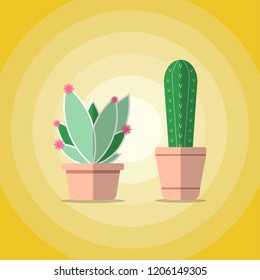 Cactus flat design on yellow background, illustration vector for graphic.