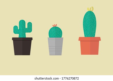 Cactus Flat Design Planter Cute Vector Art 