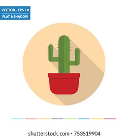 Cactus flat icon with long shadow. Vector Illustration.