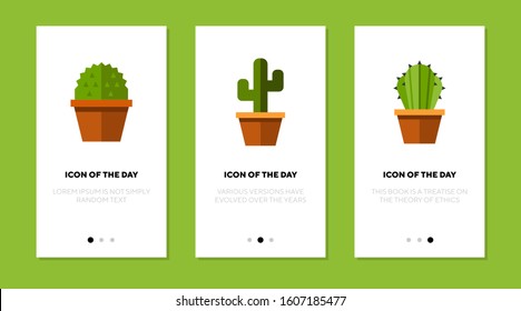 Cactus flat icon set. Pot, plants, houseplant. Home, decoration, botany concept. Vector illustration symbol elements for web design