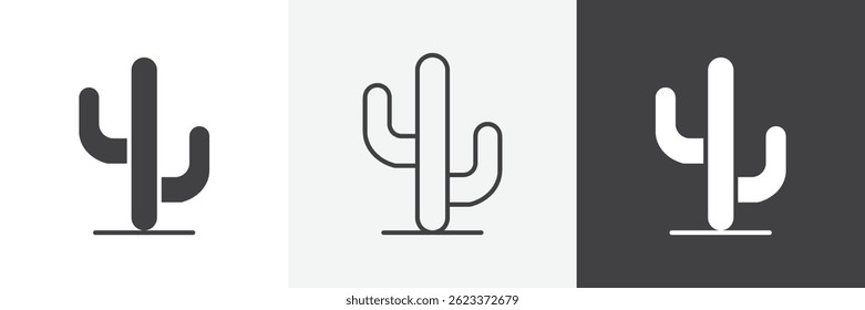 Conjunto de ícones de vetor de cactos planos e de linhas regulares