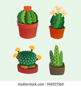 Cactus flat style nature desert flower green cartoon drawing graphic mexican succulent and tropical plant garden art cacti floral vector illustration.
