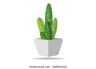 Cactus en un estilo plano sobre un fondo blanco. Plantas domésticas cactus en macetas.
