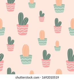 Cactus Flat Vector Seamless Repeat Pattern Design. Great For Cute Quilt, Pillow, Fabric, Scrapbooking, Wallpaper, Giftwrap Etc... Surface Pattern Design