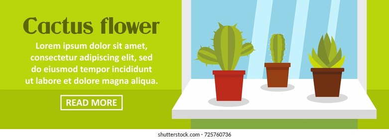 Cactus flower banner horizontal concept. Flat illustration of cactus flower banner horizontal vector concept for web design