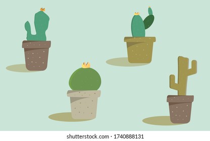 Cactus flower.  cactuses plants summer desert tropical flora cartoon botanical vector collection
