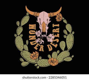 vectores de marcos florales de cactus, diseño de cactus y cráneo con tipografía, diseño de impresión del desierto occidental, diseño de impresión de cowgirl para moda, camiseta, pegatina, afiche, diseño del desierto americano