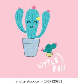 cactus flower garden pot thorn white text line girl tee illustration art vector