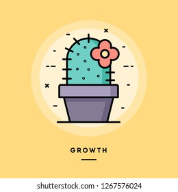 Cactus with a flower, growth concept. flat design thin line banner, usage for e-mail newsletters, web banners, headers, blog posts, print and more. Vector illustration.