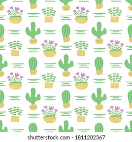 cactus flower hand draw cute pattern background
