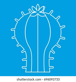 Cactus with flower icon blue outline style isolated vector illustration. Thin line sign