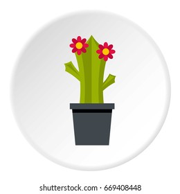 Cactus with flower icon in circle isolated on white vector illustration for web