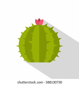Cactus with flower icon. Flat illustration of cactus with flower vector icon for web isolated on white background