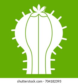 Cactus with flower icon white isolated on green background. Vector illustration