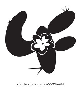 Cactus Flower. Isolated vector illustration of a blooming cactus. Black and white logo, emblem, element for design. Letter based image (letters "C" and "F").