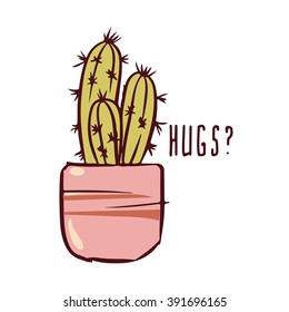 Cactus flower, cactus isolated, vector sketch