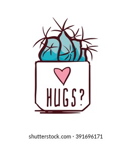 Cactus flower, cactus isolated, vector sketch