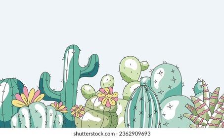 Cactus flower mexico desert succulent banner. Vector flat graphic design illustration