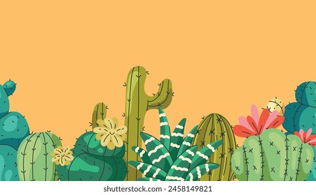 Flor de cactus méxico Anuncio suculento desierto. Ilustración de Diseño gráfico plano de Vector