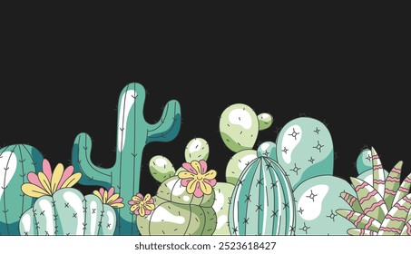 Cactus flower mexico desert succulent banner. Vector flat graphic design illustration