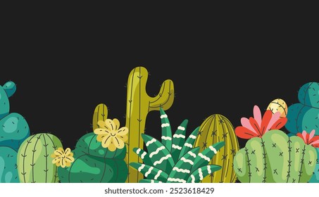 Flores de cactus mexico desierto suculento Anuncio. Ilustración de Diseño gráfico plano de Vector