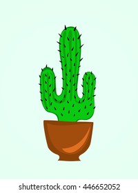 Cactus flower in pot, cartoon. Vector Illustration