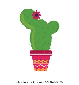 cactus with flower in pot . Cinco de Mayo mexican celebration vector illustration, flat style icon.