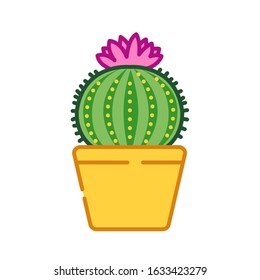 Cactus with flower in pot color line icon. Can be used in interior for decoration. Pictogram for web page, mobile app, promo. UI UX GUI design element. Editable stroke.