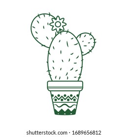 Cactus with flower in pot decoration. Cinco de mayo celebration vector illustration line style icon