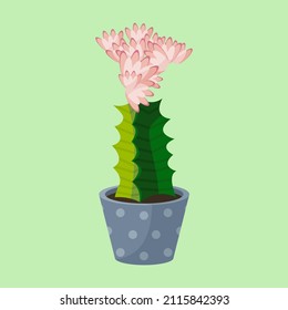 Cactus in a flower pot. Flat design cactus vector illustration