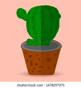 Cactus in a flower pot, flat style on a pink background, vector