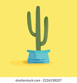 cactus en maceta floral de estilo plano sobre fondo amarillo