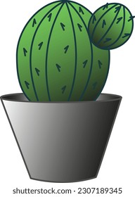 Cactus in a Flower Pot. Green indoor plant. Vector Illustration Exotic Tropical Cactus