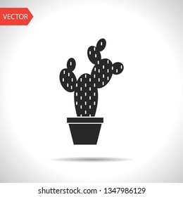 Cactus in flower pot illustration. Household vector icon