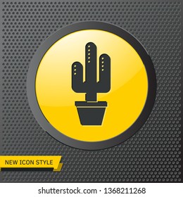 Cactus in flower pot illustration. Household vector icon