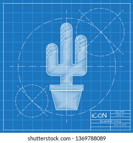 Cactus in flower pot illustration. Household vector icon