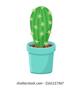 Cactus en maceta de flor aislada ilustración vectorial. Caricatura dibujada a mano en una planta interior. Decoración natural para el interior del apartamento y oficina. Suculento del desierto