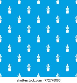 Cactus in flower pot pattern repeat seamless in blue color for any design. Vector geometric illustration