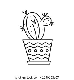 Cactus in a flower pot. Succulent plant. Vector image in the Doodle style. Isolated on a white background.